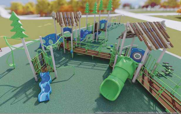 Above is a rendering of the inclusive play equipment to be installed at the Glass City Ravine area.