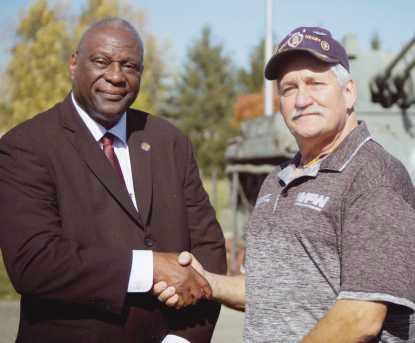 Michael Ashford, Lucas County recorder, left, with Vietnam War veteran and Purple Heart recipient Robert Stewart. –Photo courtesy of Phil Mariasy, Allied Media Group.